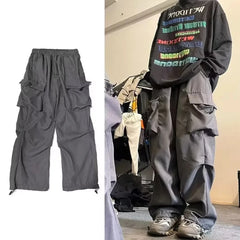 Hearujoy Baggy Cargo Pants for Men Red Black Gray Straight Trousers Male Vintage Hip Hop Streetwear Classic Style