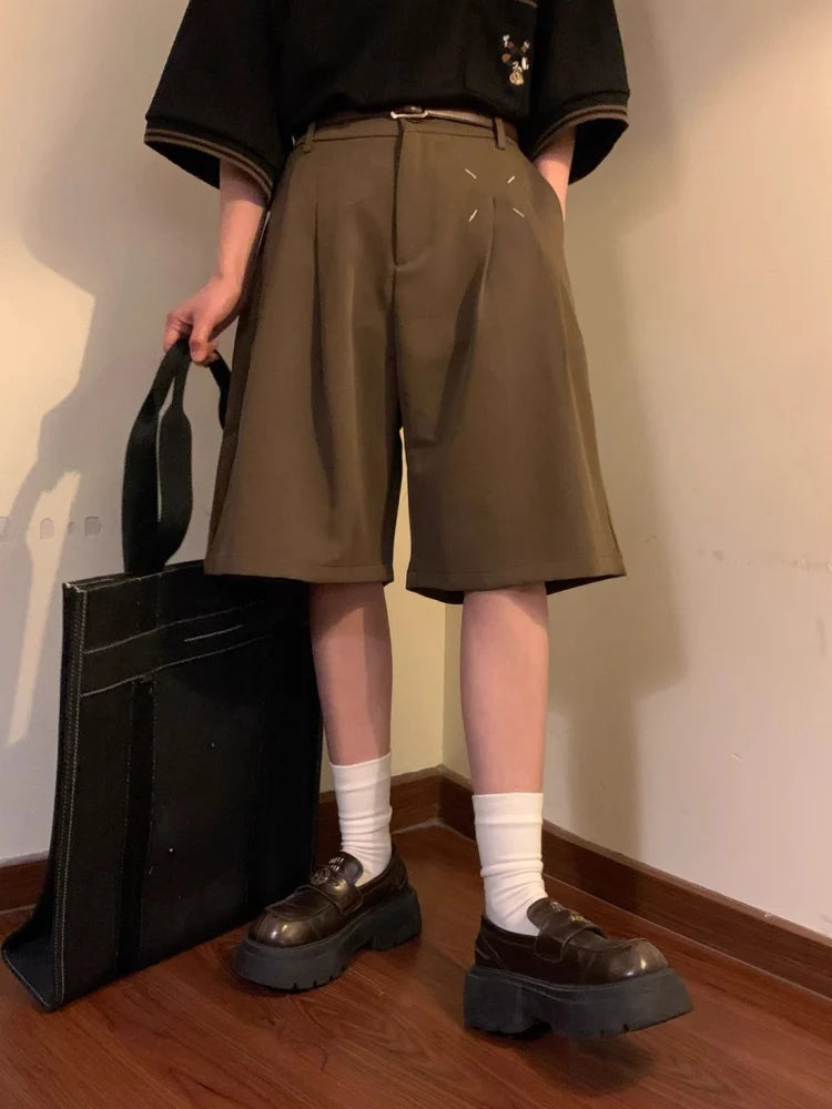 HEARUJOY  -  Summer Japanese Retro Simple Solid Color Casual Trousers Men Women Loose Wide-leg Shorts Fashionable and Trendy Five-point Pants