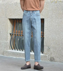 HEARUJOY  -  Spring Autumn Vintage Cotton Men Jeans Pants Elastic High Waisted Straight Trousers British Business Casual Naples Denim Pant