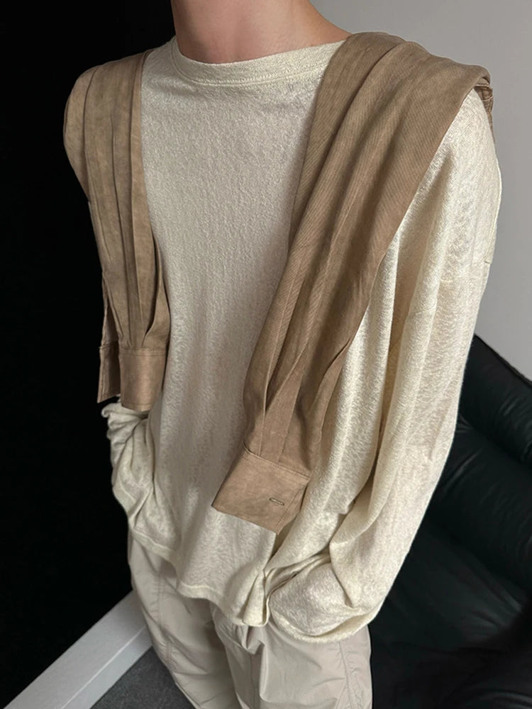 HEARUJOY  -  Daily Casual Breathable Loose T Shirts Mens Spring Autumn Fashion Solid Color Pullovers Men Leisure Long Sleeve O Neck T-shirt