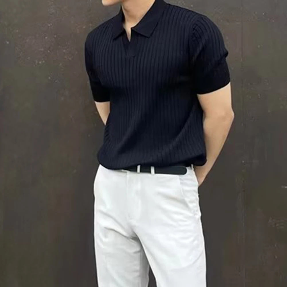 HEARUJOY  -  Black Casual Short Sleeves Versatile Knitted Tops Home Commuting Use Slight Stretch Fit Comfortable Elasticity