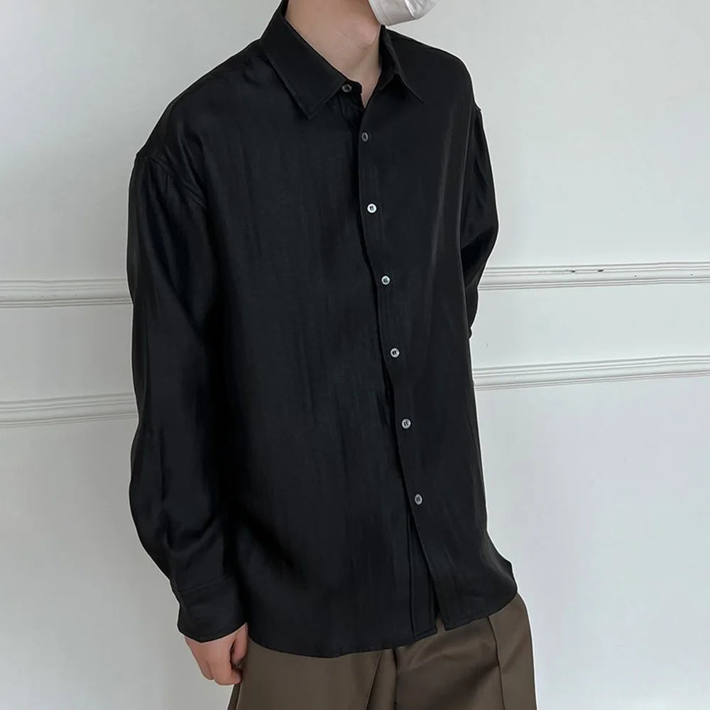 HEARUJOY  -  Mens Shirt Texture Plain Casual Shirt Spring Streetwear Fashion Youth Campus All-Match Long-Sleeved Top Men'S Clothing