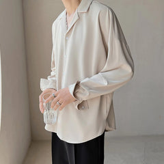 HEARUJOY  -  Casual Drape Shirt Trendy Button Up For Everyday Wear Casual Drape Shirt For Men All Seasons Wear Daily Use Apparel