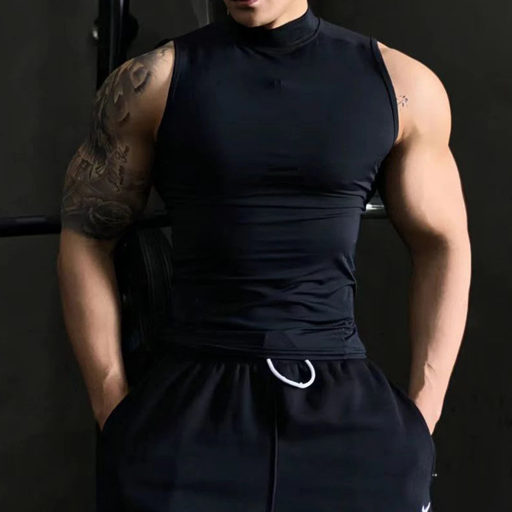 HEARUJOY  -  Gym Sleeveless Vests Workout Tank Top Sexy Men Bodybuilding Tight Singlet Fitness Muscle Man Sports Sweatshirt Mock Neck Clothes