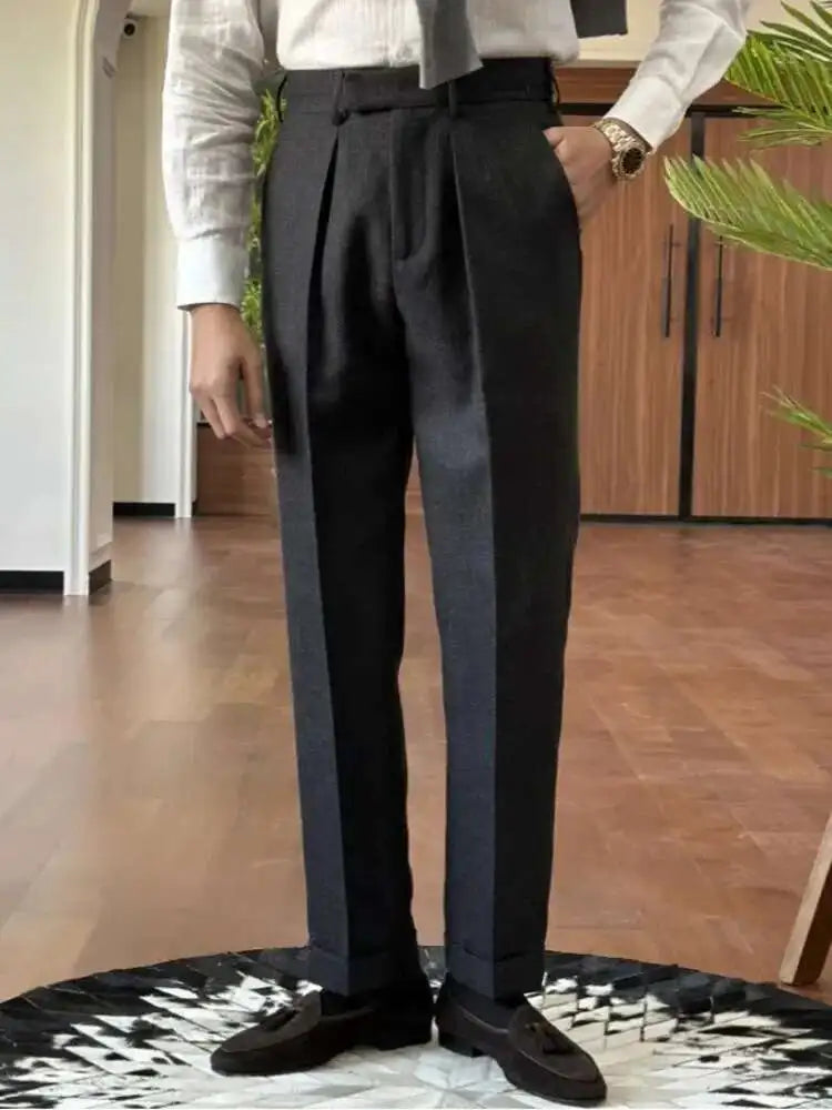 HEARUJOY  -  High Waisted Straight Leg Versatile Business Casual Suit Pants Pantalones Hombre Men Social Trousers Double Pleated Trousers Men