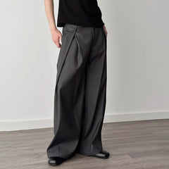 HEARUJOY  -  Mens Trousers Pleated Plain Casual Suit Pants Streetwear Fashion Daily Loose Versatile Wide-Leg Pants Men'S Clothing 2025 New