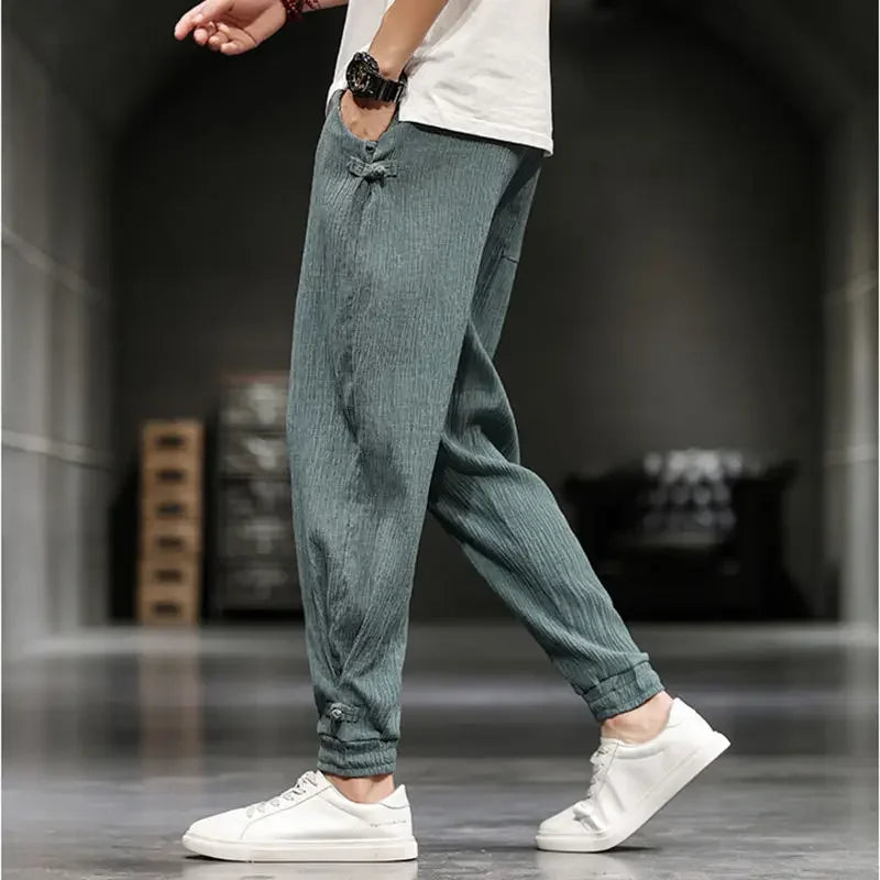 Hearujoy Linen Baggy Wide Male Trousers Summer Thin Loose Men's Casual Pants Harem Streetwear Promotion Hot Original Clothing Aesthetic