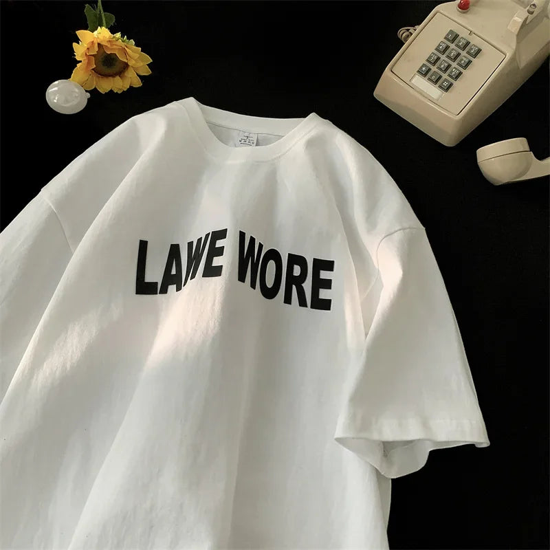 HEARUJOY  -  T Shirt Oversized Cotton For Men White Men's Letter Print T-shirts Male 5XL Casual Wear Summer Tee Shirts Unisex Big Size