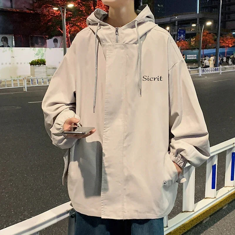 HEARUJOY  -  Men's Oversized Jackets Cotton With Hat Man Letter Print Coat Casual Wear Autumn 5XL Safari Style Jacket For Men Outerwear
