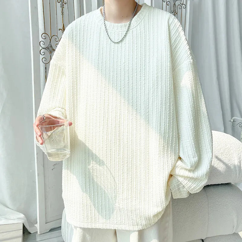 HEARUJOY  -  New Oversized Pullover Solid Color Spring Autumn New Men's Sweatshirts Hoodies Harajuku Crewneck Tees Unisex Tops Mens Clothing