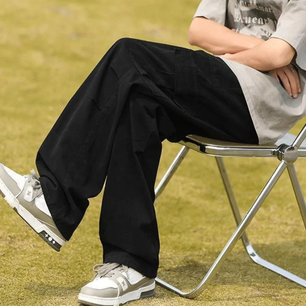 HEARUJOY  -  Off-white Work Casual Pants Men's 2025 American High Street Large Pocket Design Loose Straight Pants