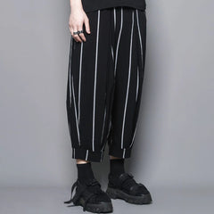 Hearujoy Men Casual Pants Striped Drawstring Streetwear Joggers Pockets Harem Trousers Loose Fashion Cropped Pants Man Clothes Pantalones