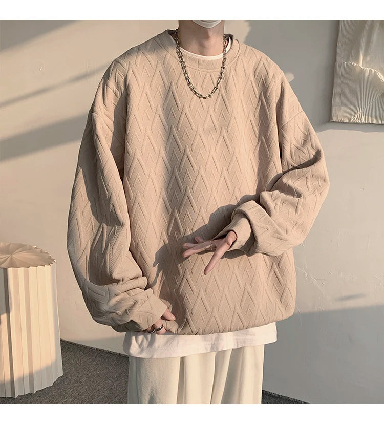 HEARUJOY  -  American Style Men's Crew Neck Sweatshirt Basic Pullover Harajuku Sweatshirt Long Sleeve T-shirt Fashion Men's Clothing 5XL