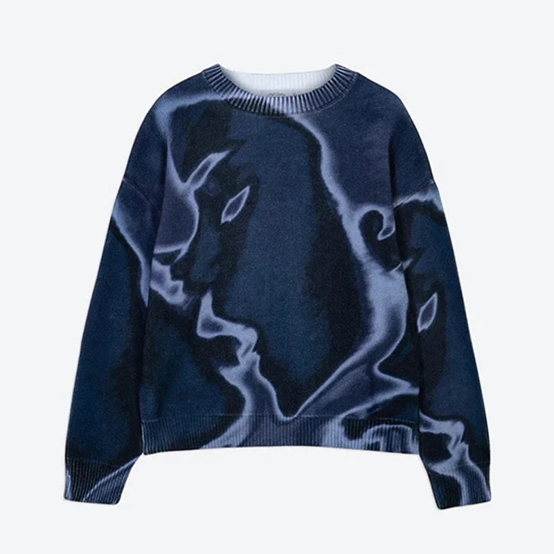 Hearujoy Street Y2k Tie Dye O Neck Knitted Pullover Men's Trendy Contrast Long Sleeve Sweater Jumper 2024 Male Harajuku Cashmere Knitwear