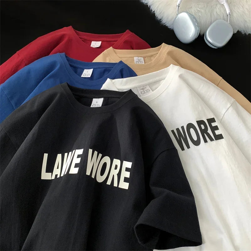 HEARUJOY  -  T Shirt Oversized Cotton For Men White Men's Letter Print T-shirts Male 5XL Casual Wear Summer Tee Shirts Unisex Big Size