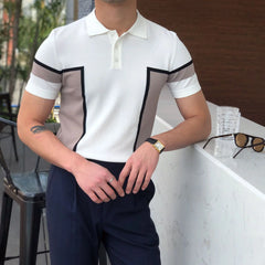 HEARUJOY  -  Summer Cotton Men Polo Shirt Business Casual Turn-down Collar Button-up Tees Fashion Flocking Tshirts Top Lce Silk Fabric Blouse