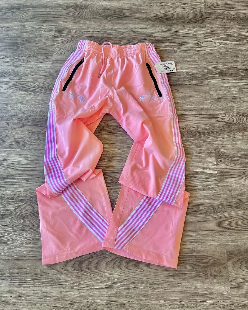 Hearujoy High Street Trend Striped Stretch Waist Women Nine-point Pants Y2k Harajuku Fashion Loose Casual Sports Wide Leg Pants