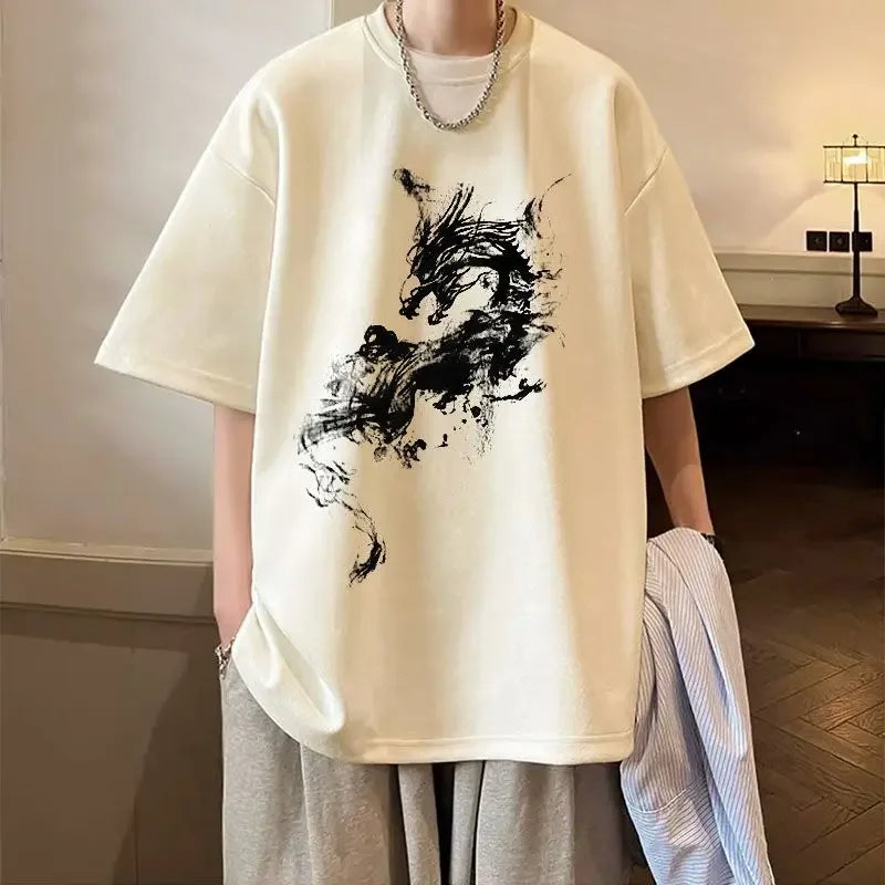 HEARUJOY  -  Man Tee Shirts Cotton Oversized O Neck Watercolor T Shirt for Men Luxury High Quality Cool New In Cheap Clothes Party Summer Top