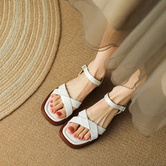 Hearujoy   New Summer Sandals Women Open Toe Low Heel Fashion Women Shoes Genuine Leather Simplicity Sandals for Women Flat Sandals