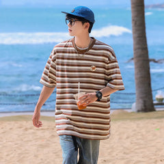 HEARUJOY  -  Hip Hop Striped T Shirt Men Streetwear Mens Stripes T-shirts Casual Summer Short Sleeves Oversized Contrast Tshirt Tops Tee