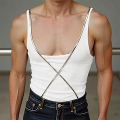 HEARUJOY  -  Men Tank Tops Shiny Patchwork U-neck Sleeveless Sexy Male Vests Streetwear Summer Fashion Skinny Men Clothing S-5XL