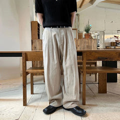 HEARUJOY  -  Men's Korean Light Luxury Draped Linen Wide Leg Pants Leisure Button-down Solid Color Straight Premium Elegant Sweatpants M-3XL