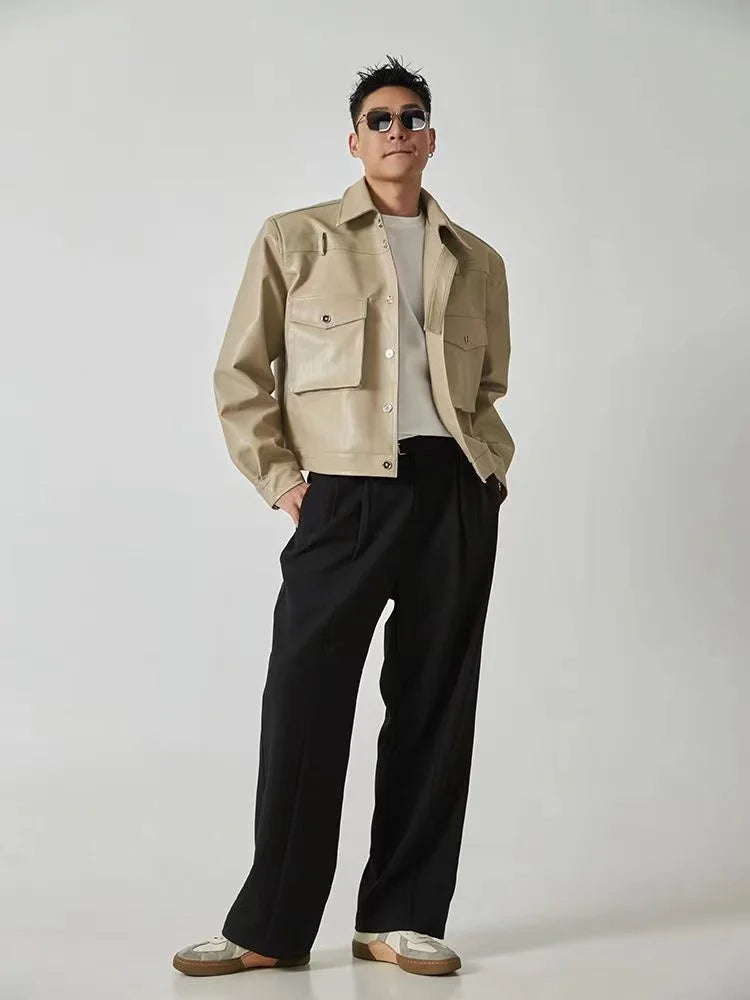 HEARUJOY  -  Shoulder Pad Design Jacket For Men Spring Autumn Fashion Slim Fit Biker Leather Coats Motorcycle PU Leather Jackets Streetwear