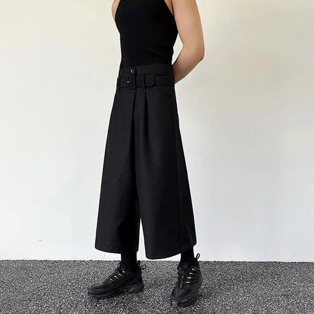 HEARUJOY  -  Mens Pants Belt Dark Wide-Leg Pants Japanese Streetwear Harajuku Commuting Business Office All-Match Casual Pants Men'S Clothing