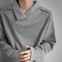 HEARUJOY  -  Autumn New Male Solid Color Irregular Long-Sleeved T-Shirt American Retro Fashion Trend Street Loose Casual Niche Men's Top
