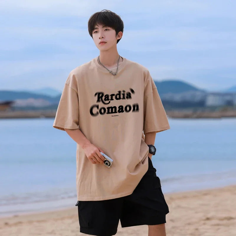 HEARUJOY  -  T Shirt Oversized Cotton For Men White Men's 5XL Letter Print T-shirts Men Casual Wear Summer Tee Shirts Big Size Clothing