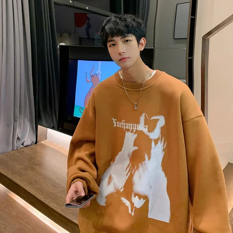 HEARUJOY  -  Men's Oversized Hoodie Black 5XL Hoodies Oversize for Men Funny Print Man Casual Wear Hoody Male Sweatshirt