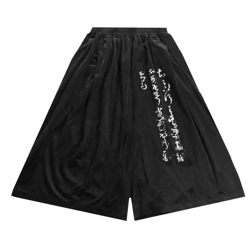 Hearujoy New Chinese Calligraphy Printed Corduroy Wide Leg Pants Men Trendy Brand Drape Straight Pants Man Original Retro Casual Trousers