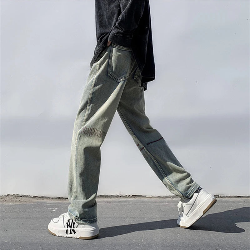 HEARUJOY  -  Autumn Men'S Jeans Korean Version Loose Straight Leg Pants Street Style Wide Leg Pants Black Pants Casual Denim Jeans
