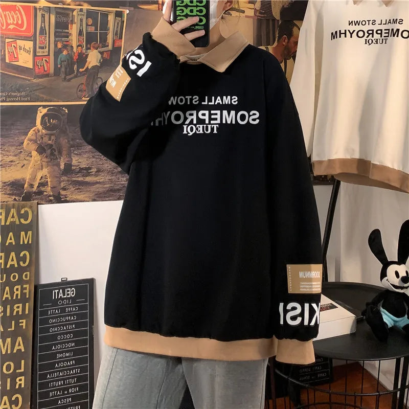 HEARUJOY  -  Autumn Lapel Hoodie Men Fashion Print Casual Oversized Sweatshirt Men Streetwear Hip Hop Loose Pullover Hoodies Mens Hoody