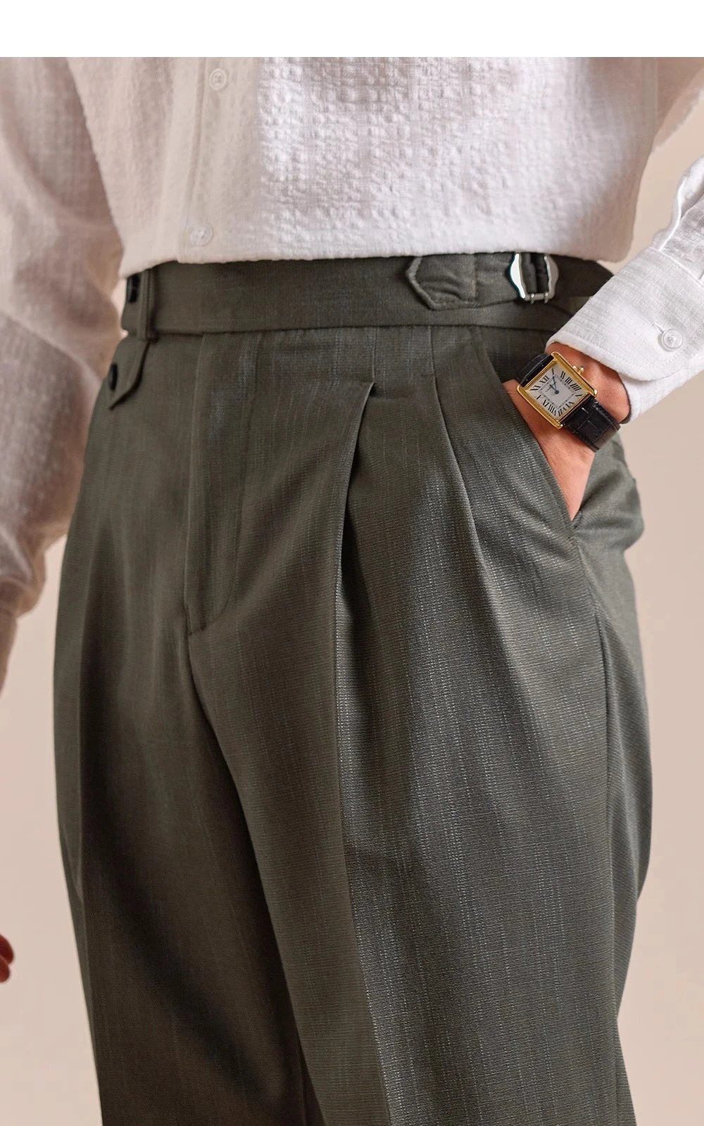 HEARUJOY  -  Italian Style Imitation Linen Naples Trousers Men's Double Pleated Gentleman Casual Business Men's Suit Pants Mens Formal Pants
