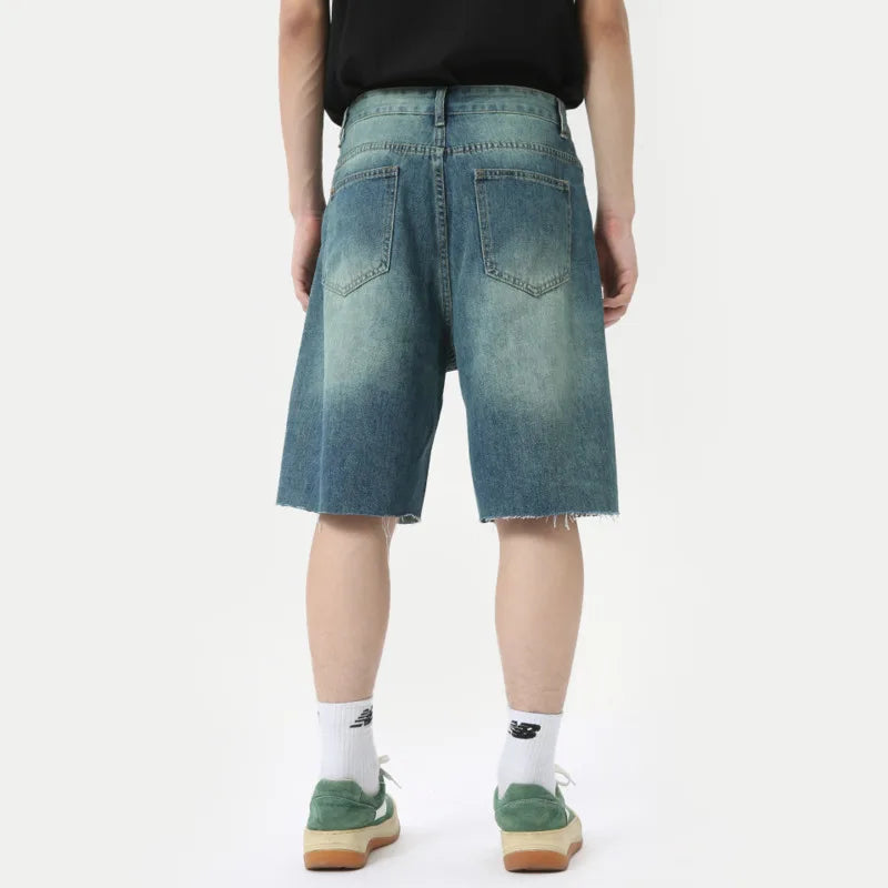 Hearujoy High Street Men's Straight Denim Shorts Vintage Worn-out Design Male Bottom Wide Leg Trousers Fashion Summer 9C6319