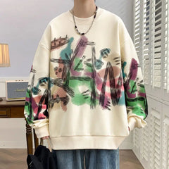 HEARUJOY  -  Men's Long Sleeve T-Shirt Graffiti Spring Autumn New Trendy Round Neck Youth Base Layer Top