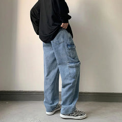 Hearujoy Baggy Men Jeans Straight Cargo Pants Spring Autumn Fashion Vintage Blue Denim Trousers Casual Oversized Bottoms Male Y2K Clothes