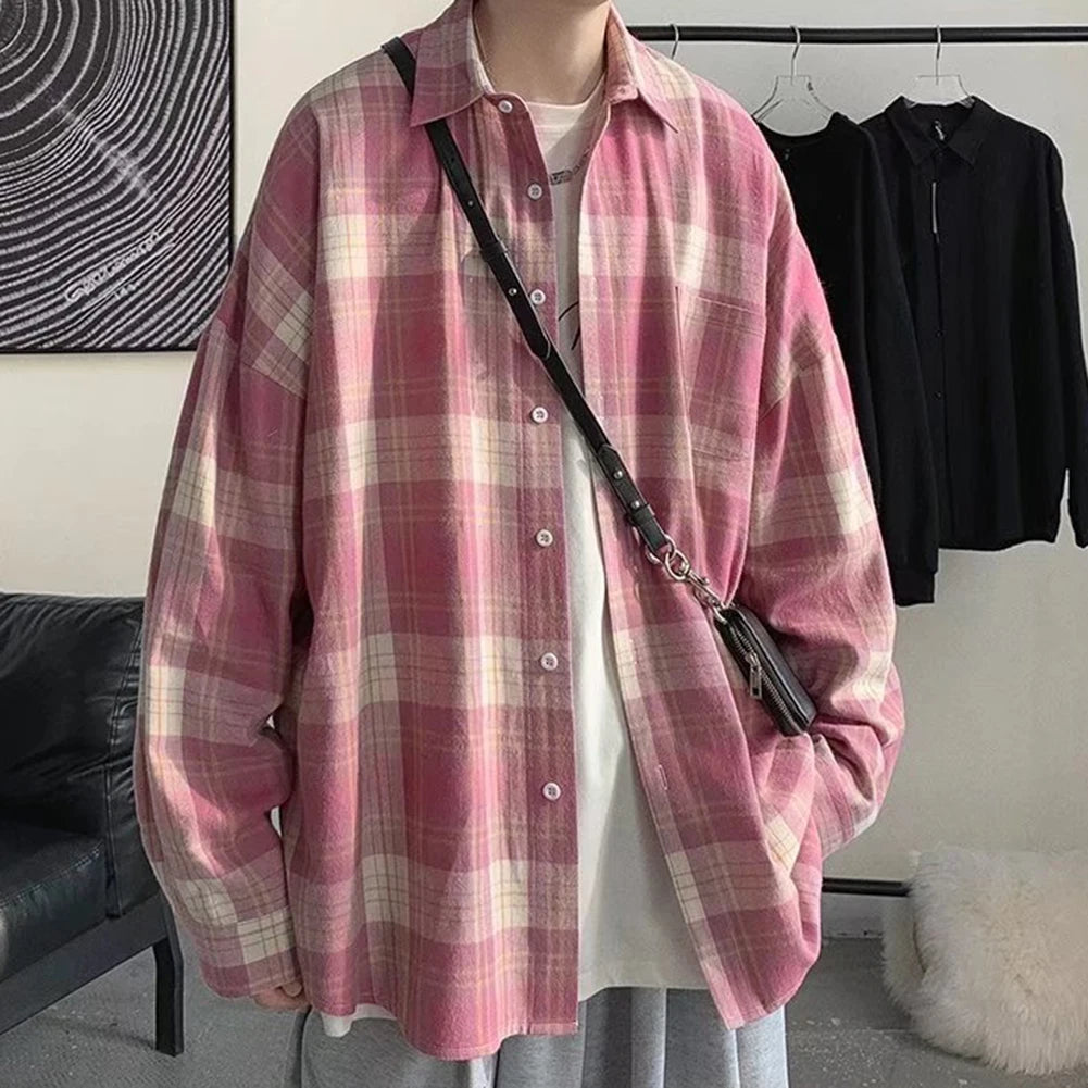 HEARUJOY  -  Casual Outing XL Blue Plaid Casual Top Men Plaid Long Sleeve Shirt Long Sleeve Casual Style Daily Use Shirt Lapel Neckline