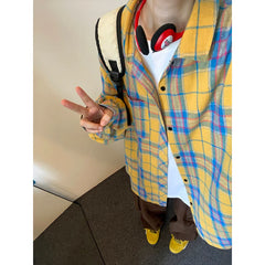 HEARUJOY  -  New in Spring Men's Shirts Classic Harajuku Long Sleeved Plaid Shirt Red Checkered Shirt Chemise Homme Cotton Male Check Shirts
