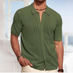 HEARUJOY  -  Summer New Men's Solid Color Short-Sleeved Cardigan Knitted Polo Shirt Retro Casual Fashion Trend Simple Slim Business Mens Tops