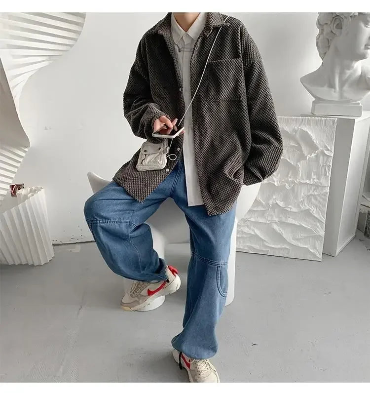 HEARUJOY  -  New Men's Corduroy Shirt Jacket Handsome Long-sleeved Top