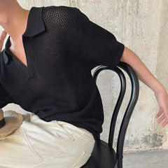 HEARUJOY  -  Summer New Men's Hollow Solid Color Knitted Short-Sleeved T-Shirt Retro Fashion Trend Casual Simple Loose Breathable Men's Tops