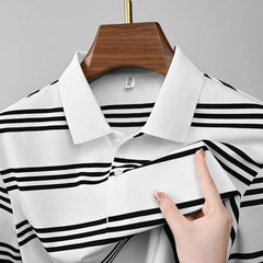 HEARUJOY  -  Casual Polo Shirt Man Fashion Striped Polo Shirt Short Sleeve Men's Lapel Button Shirt Summer Tops Golf Breathable Polo Hombre