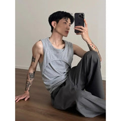 HEARUJOY  -  Design Sense Niche Fake Two-piece I-shaped Vest for Men and Women in Summer Lazy Sports Fitness Sleeveless Vest T-shirt