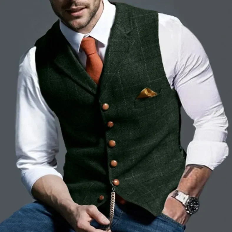 HEARUJOY  -  Men Suit Vests Slim Fit 2024 Spring Autumn Male Sleeveless Formal Business Jackets Casual Plaid Waistcoat For Wedding Groomsmen
