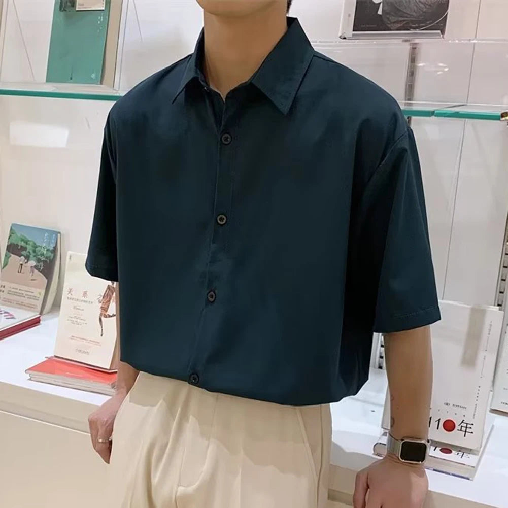 HEARUJOY  -  Draped Fashion Top L M Mens Short Sleeve Shirt Suitable For Vacation Brand New Condition Lapel Neckline Vacation Attire
