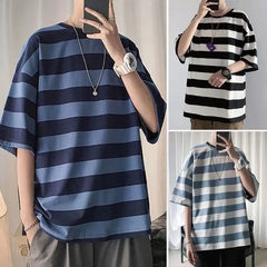 Hearujoy Striped Short Sleeve Tee Men Graphic Ice Slik T-shirts Male Harajuku Green Tops Casual Pullover Korean Streetwear