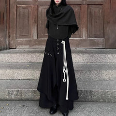 HEARUJOY  -  Y2k Layered Buttoned Culottes Dark Gothic Style Hakama Genderless Japanese Streetwear Casual Wild Wide-Leg Samurai Pants Unisex