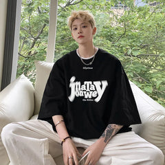 HEARUJOY  -  T Shirt Oversized Cotton For Men White 5XL Men's Letter Print T-shirts Male Casual Wear Summer Tee Shirts Unisex Big Size